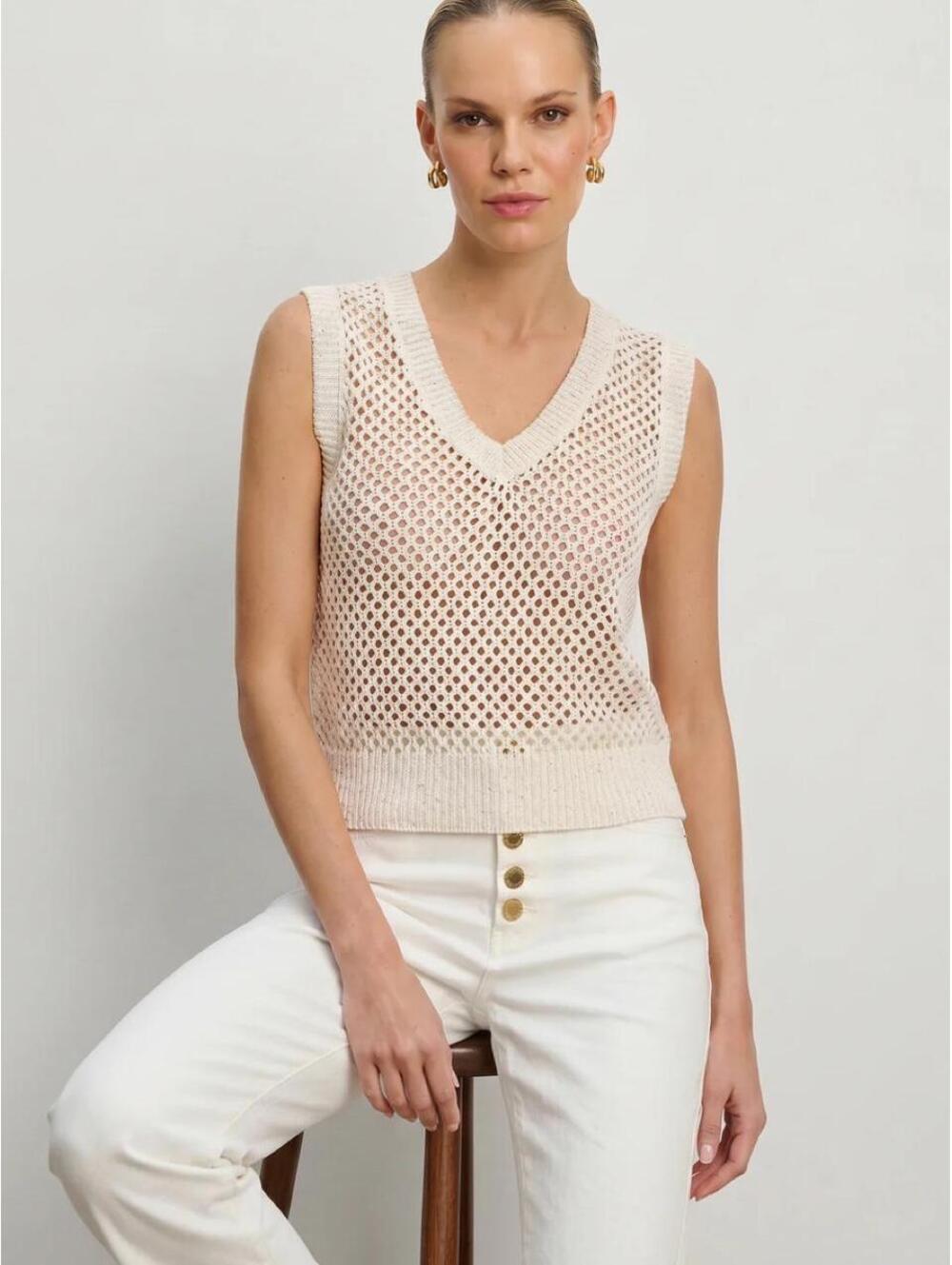 Addison Sequin Crochet Top from The Noli Shop in the color Pearl